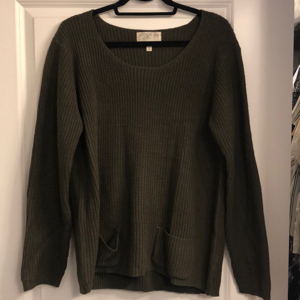 Olive Sweater with Suede Elbow Pads